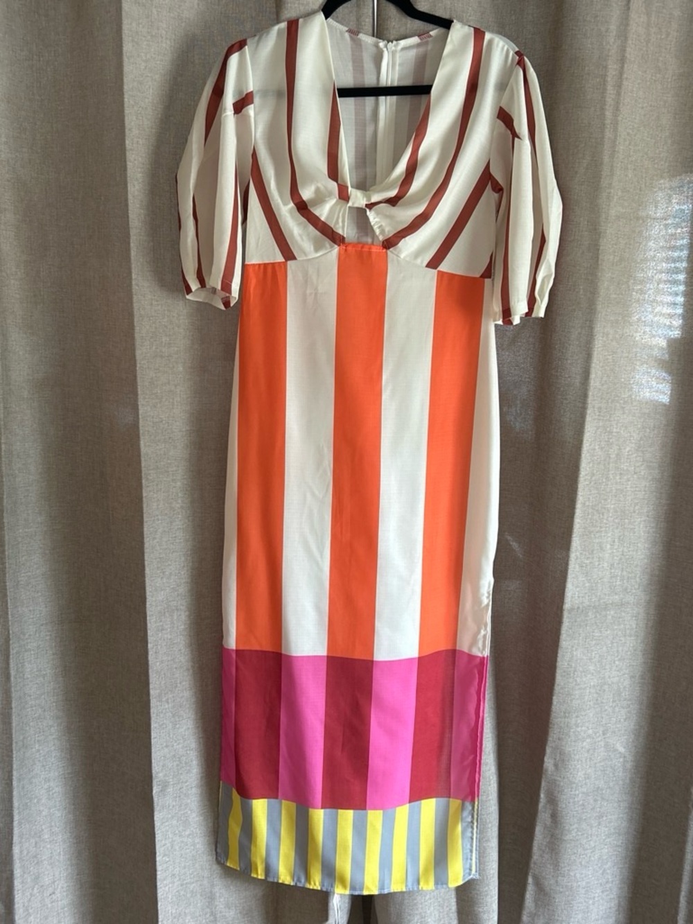 Micas Striped Colorblock Midi Dress with Cut-out in Orange